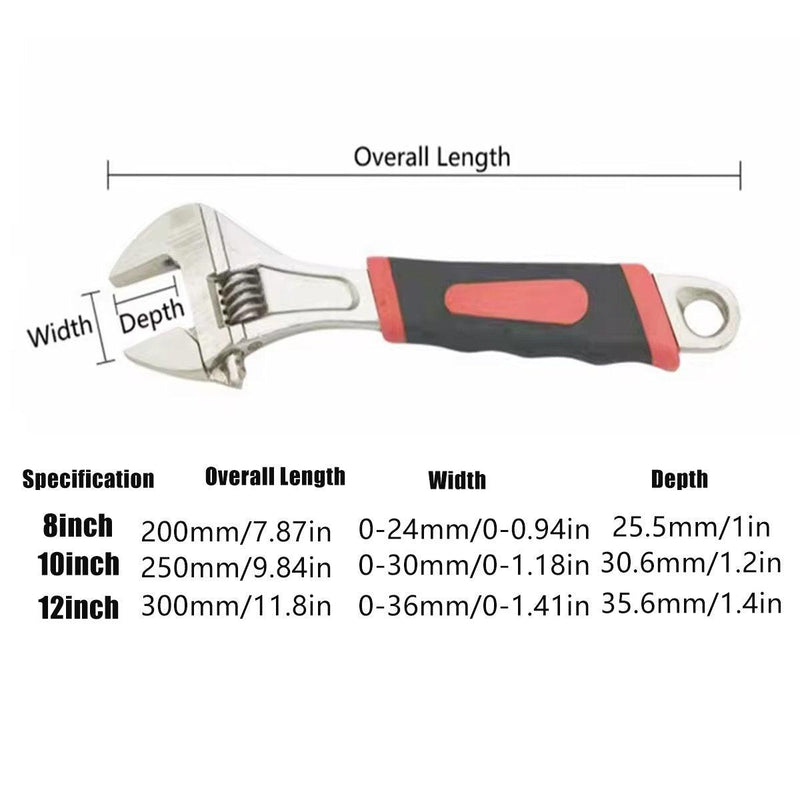 8inch 10inch 12inch Durable Chrome Vanadium Steel Rubberized Grip Adjustable Wrench - 12inch