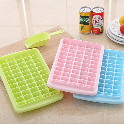55 Grids Ice Cube Tray Mould With Lid And Storage Box Scoop Set Maker Ice Cube - Blue