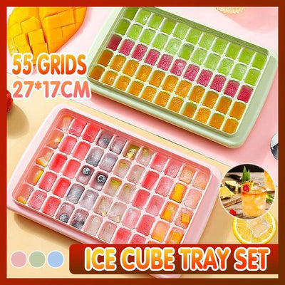 55 Grids Ice Cube Tray Mould With Lid And Storage Box Scoop Set Maker Ice Cube - Pink