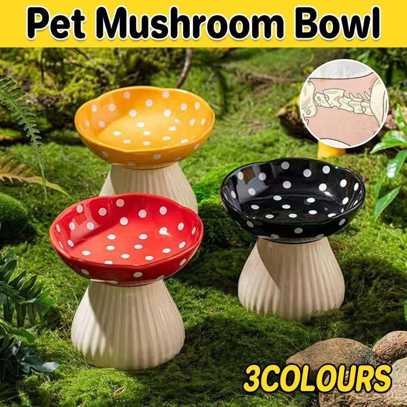 Pet Elevated Mushroom Bowl Ceramic Cat Dog Bowl Dish Food Feeder Raised Cat Bowl - Yellow