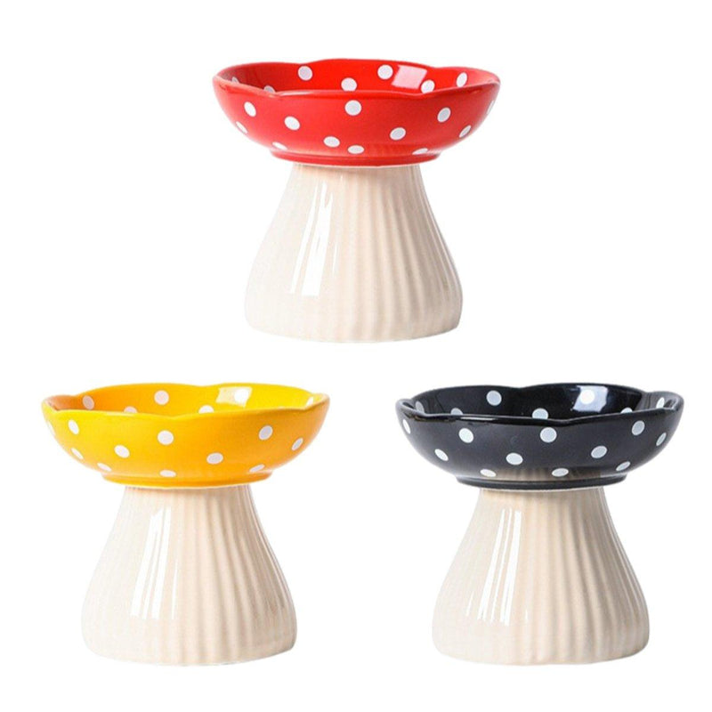 Pet Elevated Mushroom Bowl Ceramic Cat Dog Bowl Dish Food Feeder Raised Cat Bowl - Yellow