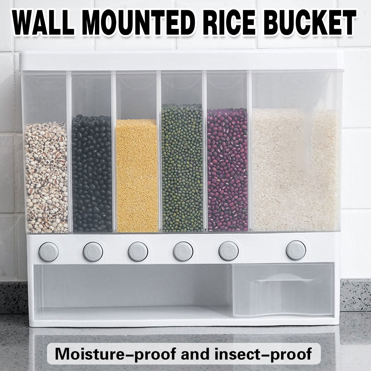 Wall-mounted Automatic Rice Dispenser Sealed Grain Plastic Storage Tan ...