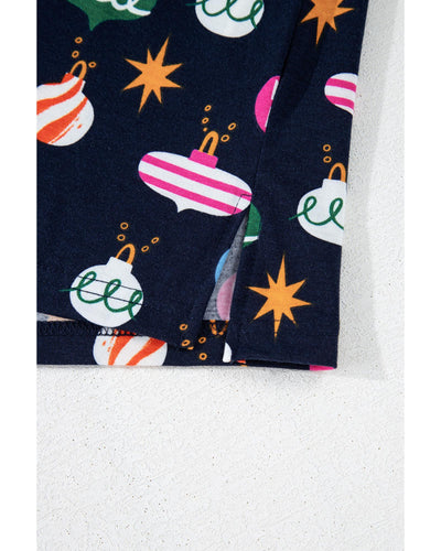 Navy Blue Colorful Christmas Lights Print Shirt and Pants Pajama Set - XL