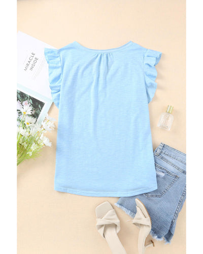 Azura Exchange Solid V Neck Butterfly Sleeve Tee - S
