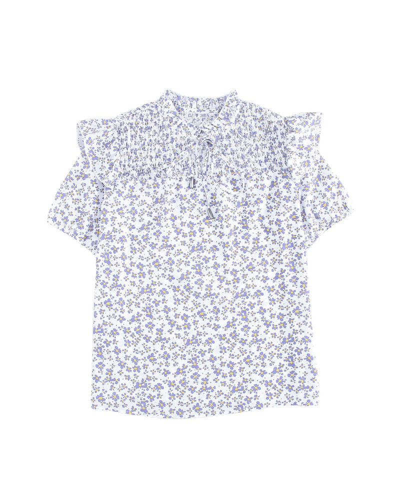 Azura Exchange Floral Print Smocked Ruffled V Neck T-shirt - 2XL