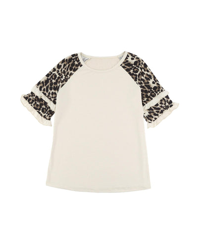 Azura Exchange Leopard Patchwork Ruffled Sleeve Top - M