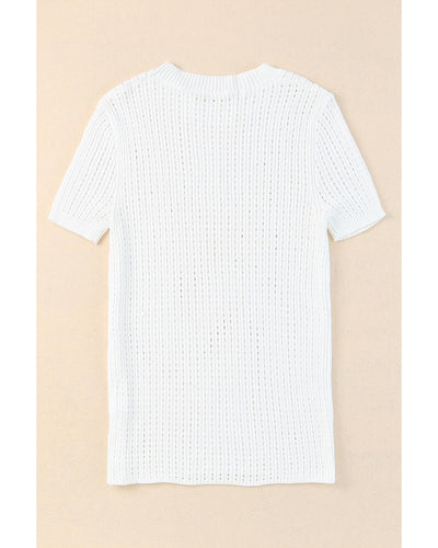 Azura Exchange Knitted Hollow-out Short Sleeve T Shirt - L