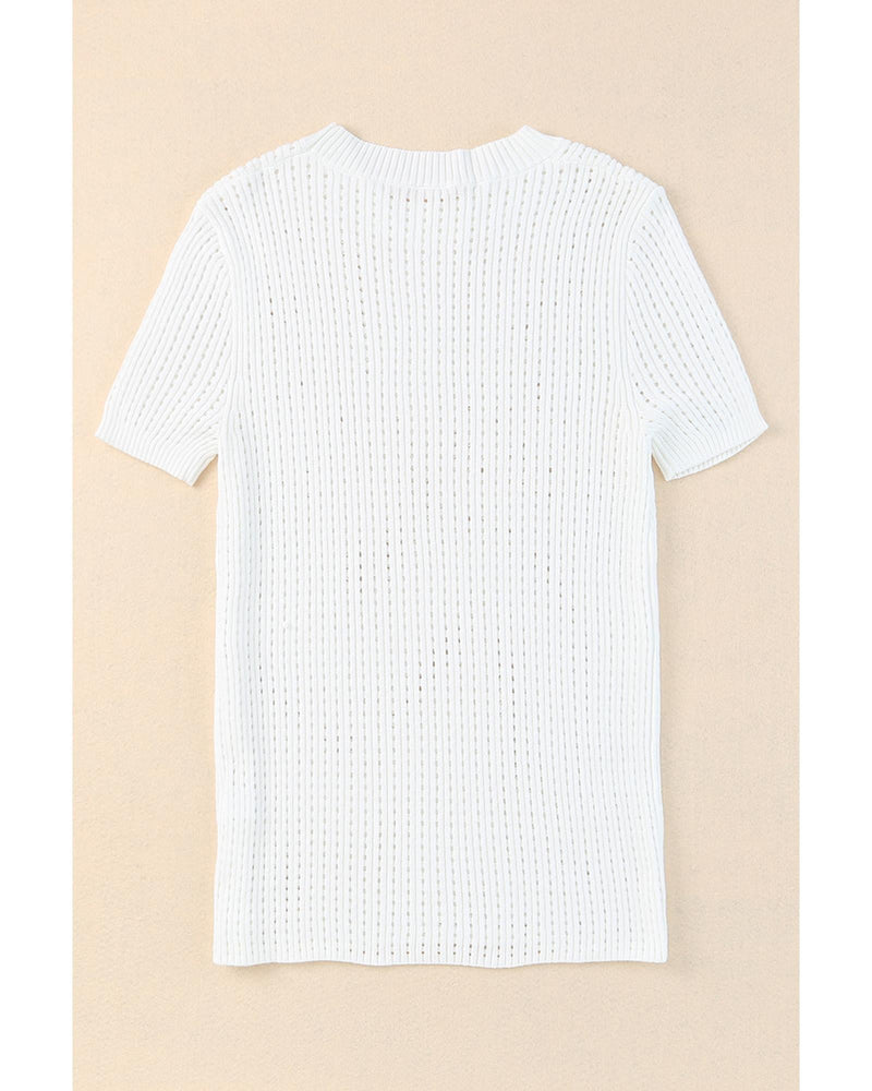 Azura Exchange Knitted Hollow-out Short Sleeve T Shirt - L