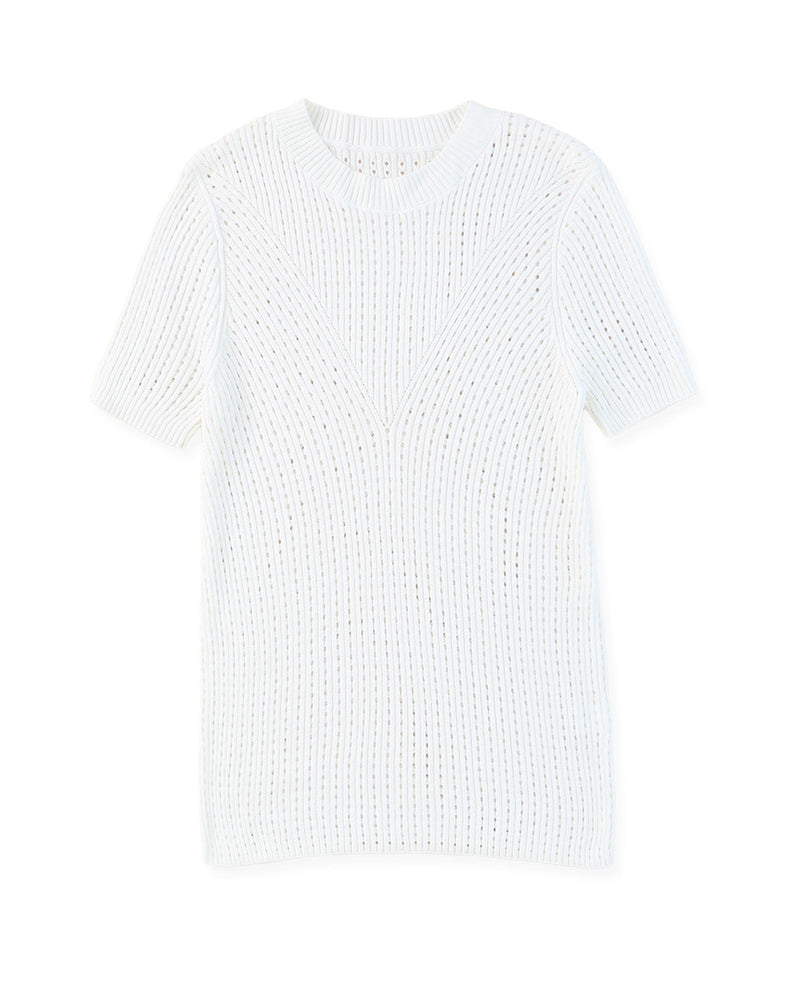 Azura Exchange Knitted Hollow-out Short Sleeve T Shirt - L