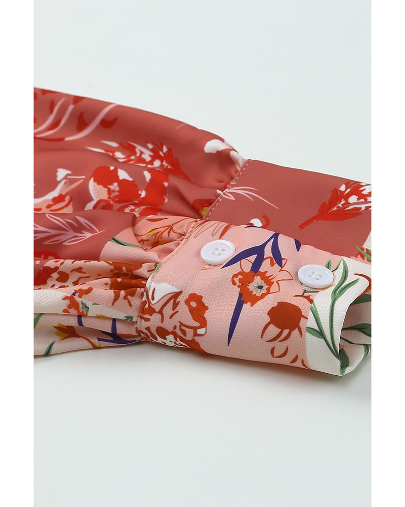 Azura Exchange Floral Print Patchwork Wrap V Neck Blouse - L