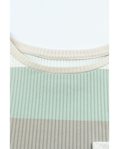 Azura Exchange Ribbed Color Block Long Sleeve Top with Pocket - L