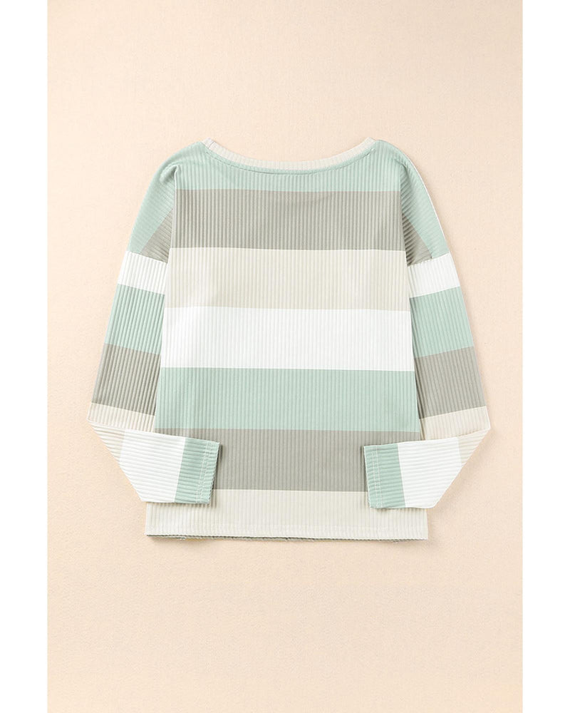 Azura Exchange Ribbed Color Block Long Sleeve Top with Pocket - M