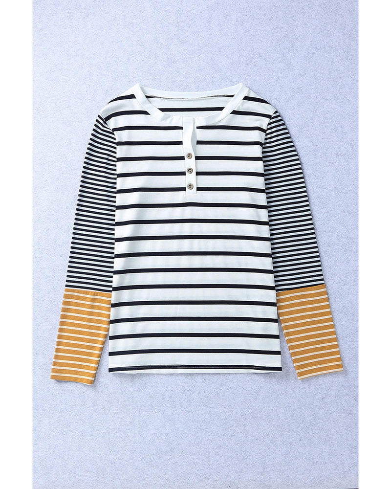 Azura Exchange Stripe Button Henley Top - M