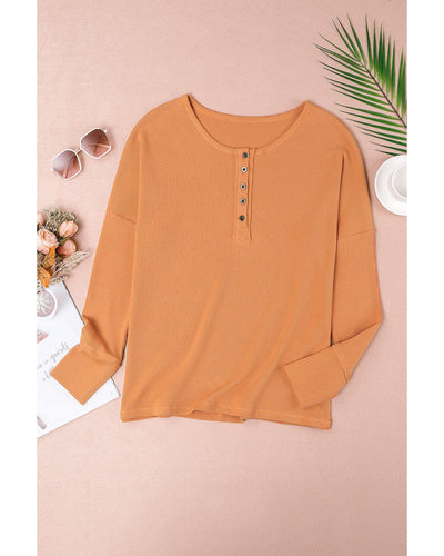 Azura Exchange Waffle Knit Henley Top - S