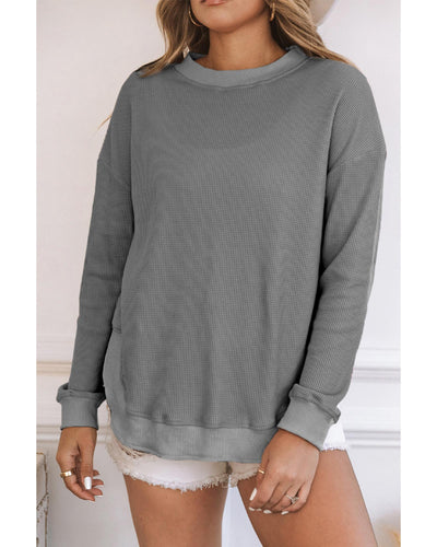 Azura Exchange Ribbed Trim Waffle Knit Top - M