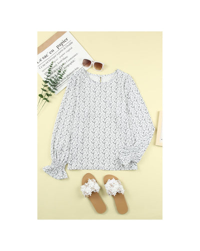 Azura Exchange Floral Printed Crinkled Ruffled Bubble Sleeve Blouse - 2XL