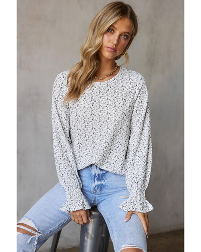 Azura Exchange Floral Printed Crinkled Ruffled Bubble Sleeve Blouse - XL