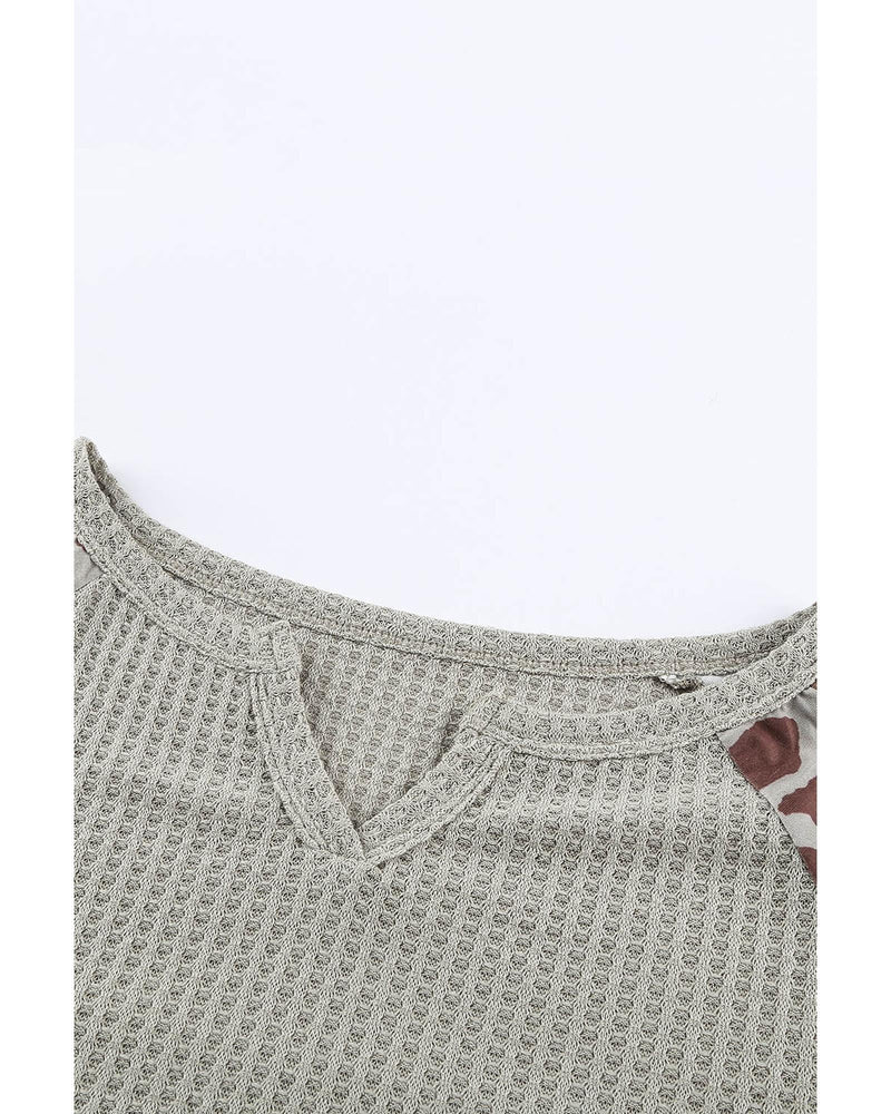 Azura Exchange Leopard Print Waffle Knit Long Sleeve Top - S