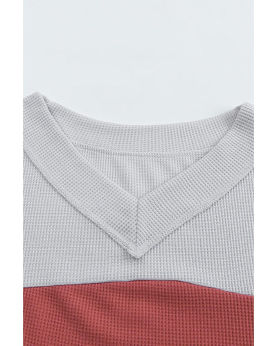 Azura Exchange Leopard Contrast Sleeve Colorblock Waffle Knit Top - M