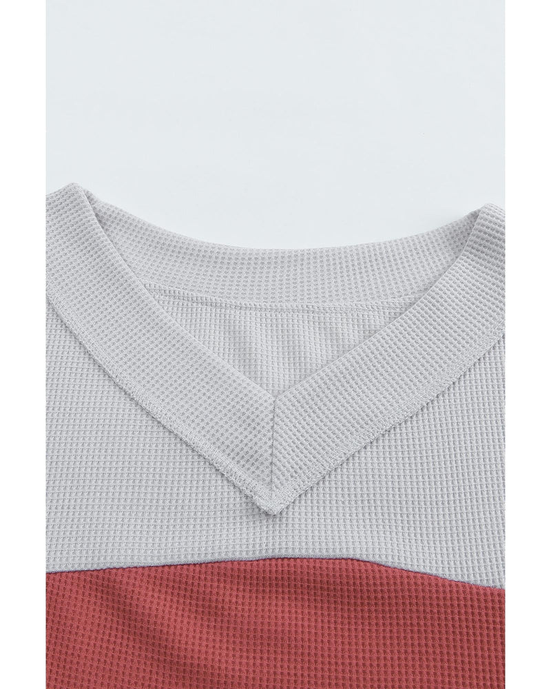 Azura Exchange Leopard Contrast Sleeve Colorblock Waffle Knit Top - M