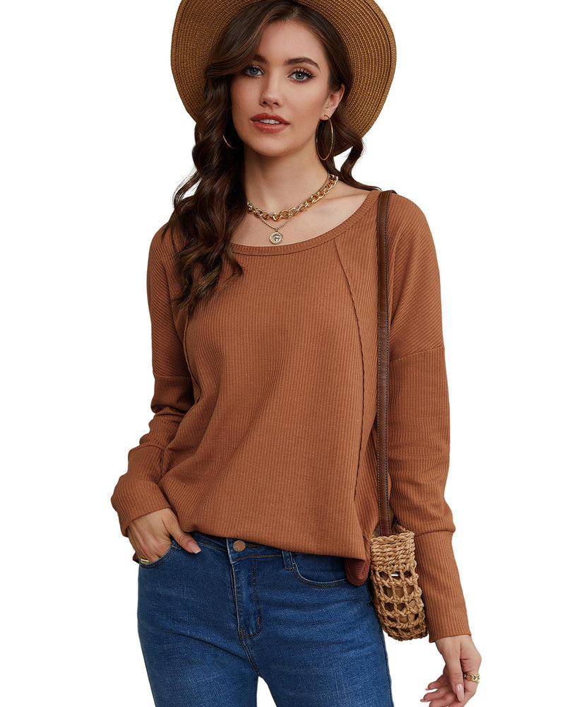 Azura Exchange Waffle Knit Splicing Buttons Long Sleeve Top - M