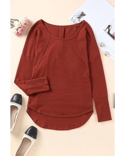 Azura Exchange Spliced Waffle Knit Long Sleeve Top with Button Detail - M