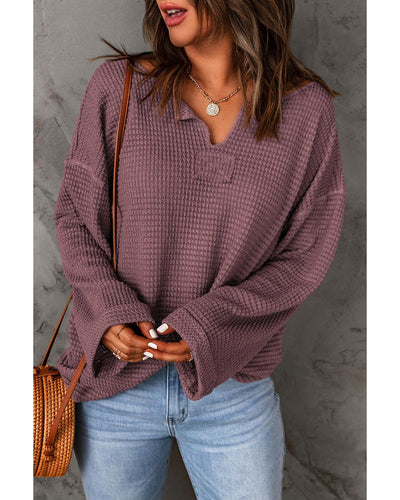 Azura Exchange Loose Waffle Knit Long Sleeve Top - M