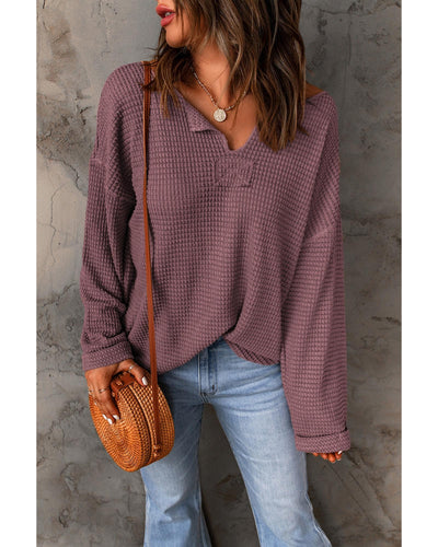 Azura Exchange Loose Waffle Knit Long Sleeve Top - M