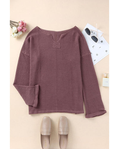 Azura Exchange Loose Waffle Knit Long Sleeve Top - M