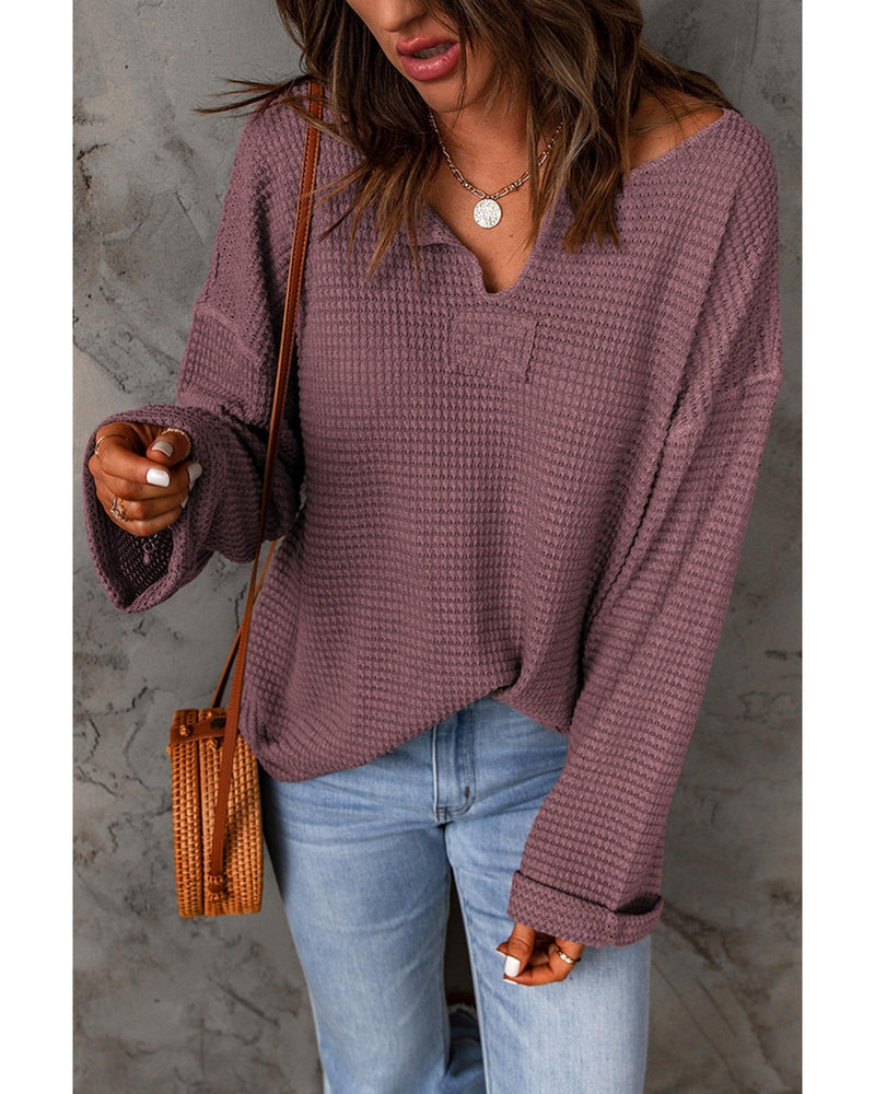 Azura Exchange Loose Waffle Knit Long Sleeve Top - S