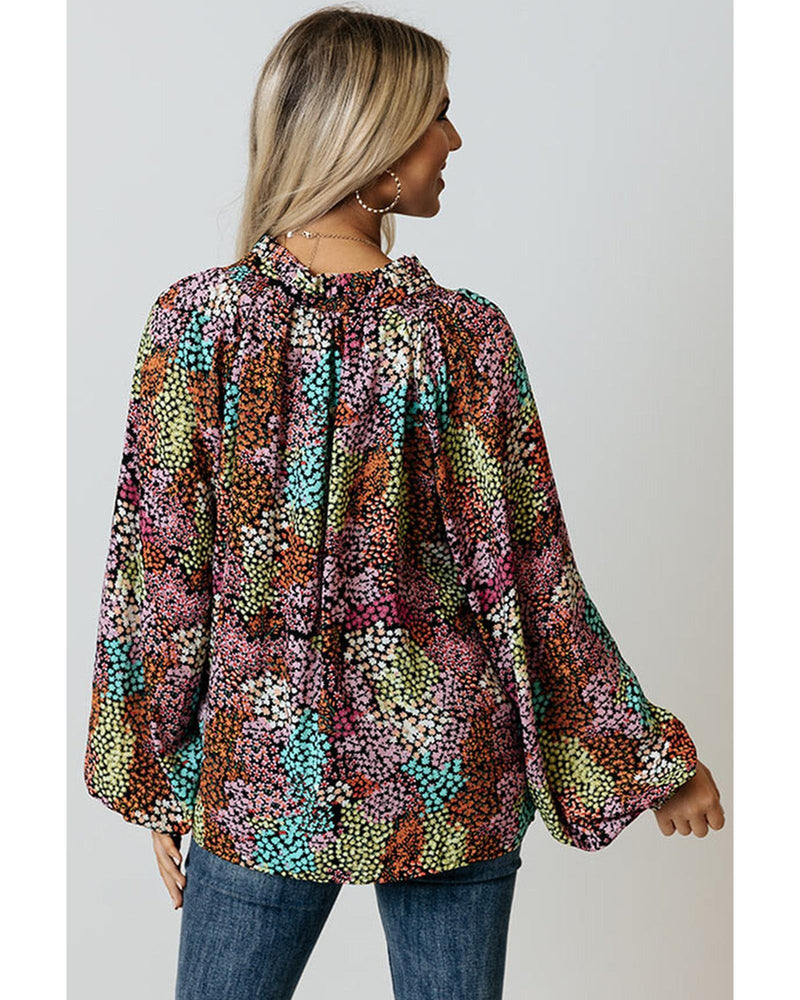 Azura Exchange Vibrant Floral Tie V Neck Puff Sleeve Blouse - XL