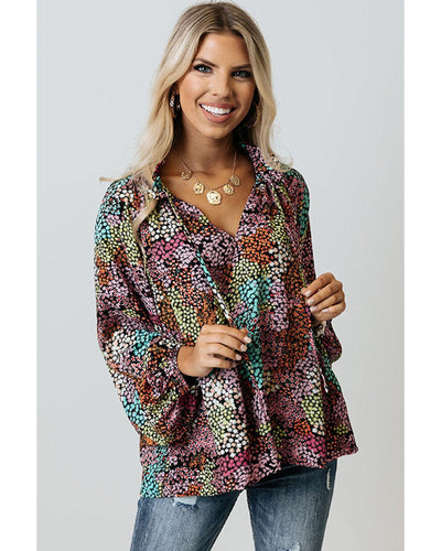 Azura Exchange Vibrant Floral Tie V Neck Puff Sleeve Blouse - XL