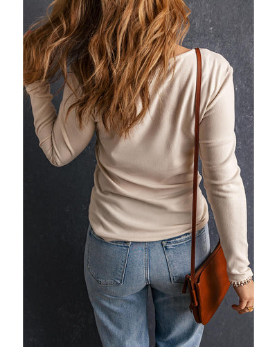 Azura Exchange Lace Crochet V Neck Long Sleeve Top - S