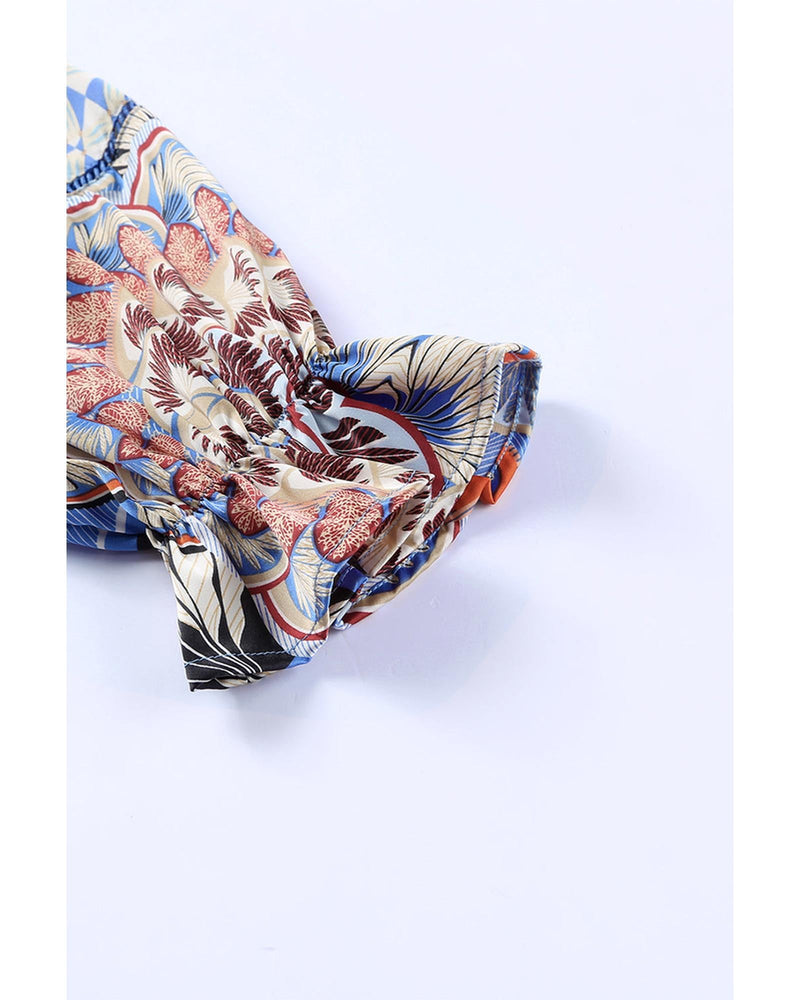 Azura Exchange Mixed Floral Geometric Print Ruffled Blouse - XL