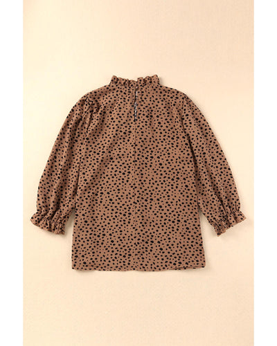 Azura Exchange Frilled Neck 3/4 Sleeves Cheetah Blouse - M