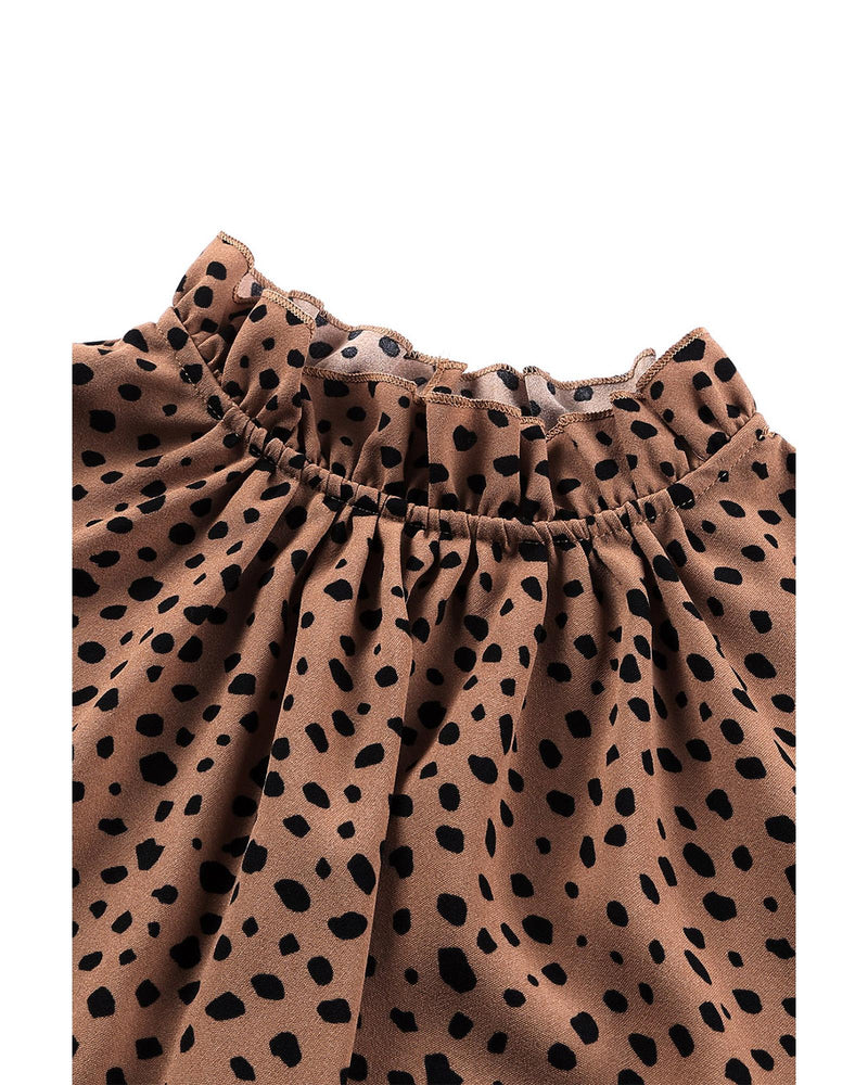 Azura Exchange Frilled Neck 3/4 Sleeves Cheetah Blouse - M