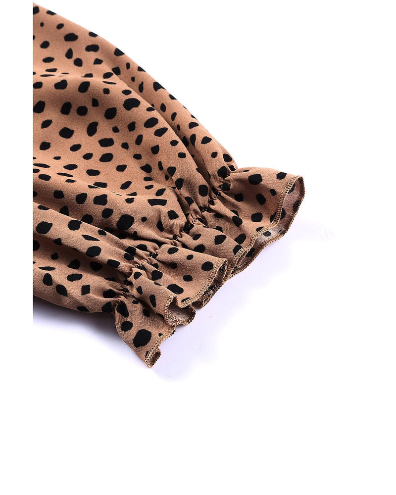 Azura Exchange Frilled Neck 3/4 Sleeves Cheetah Blouse - S