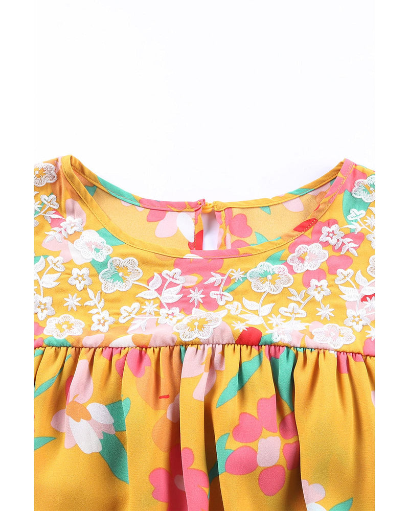 Azura Exchange Ruffle Cap Sleeve Floral Print Blouse - S