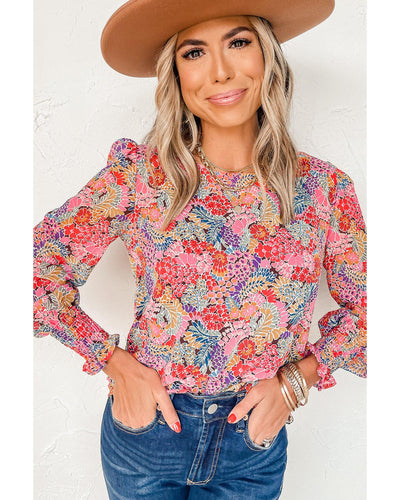 Azura Exchange Floral Puff Sleeve Blouse - S