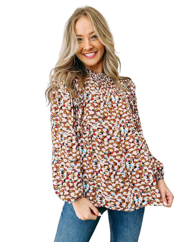 Azura Exchange Abstract Print Bubble Sleeves Loose Blouse - XL