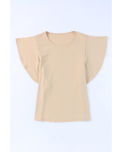 Azura Exchange Ribbed Knit Ruffled Top - L