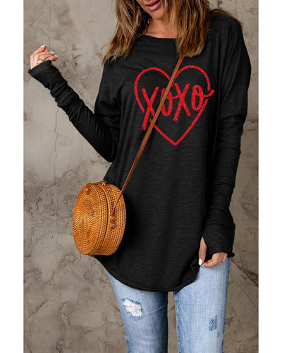 Azura Exchange Heart Shaped Print Long Sleeve Top - M