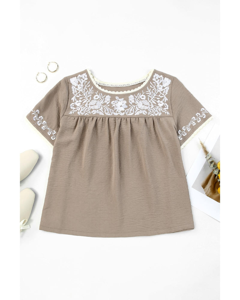 Azura Exchange Embroidered Short Sleeve Blouse - L