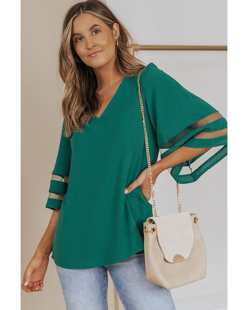 Azura Exchange Flare Sleeve V Neck Loose Blouse - L