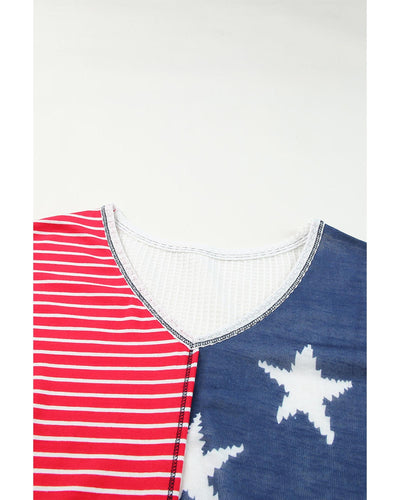 Azura Exchange Striped Star Print Knit Short Sleeve Top - S