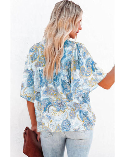 Azura Exchange Paisley Print Wide Sleeves Blouse - M