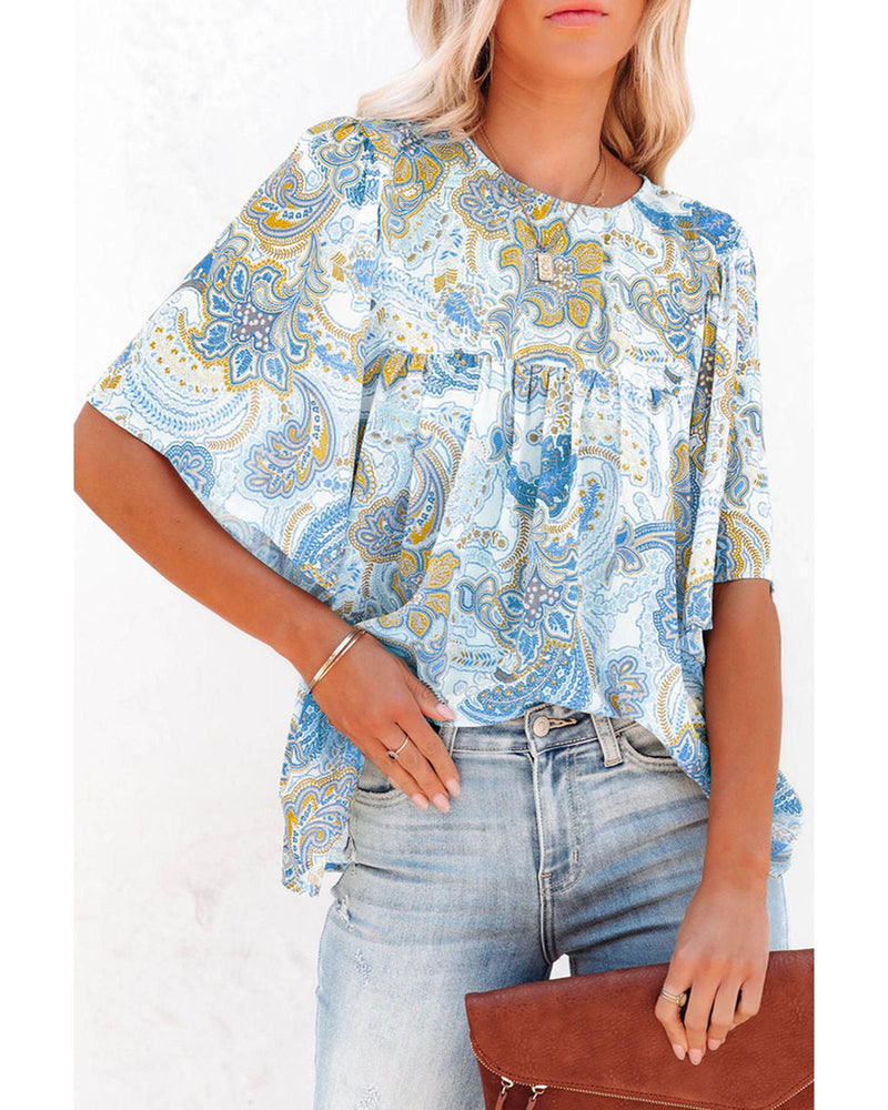 Azura Exchange Paisley Print Wide Sleeves Blouse - M