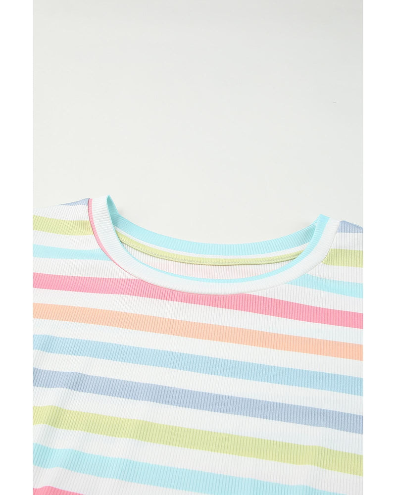 Azura Exchange Stripe Print Textured Knit Babydoll Blouse - M