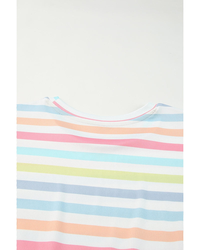 Azura Exchange Stripe Print Textured Knit Babydoll Blouse - M