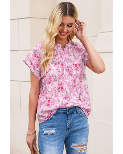 Azura Exchange Mandarin Collar Floral Top - L